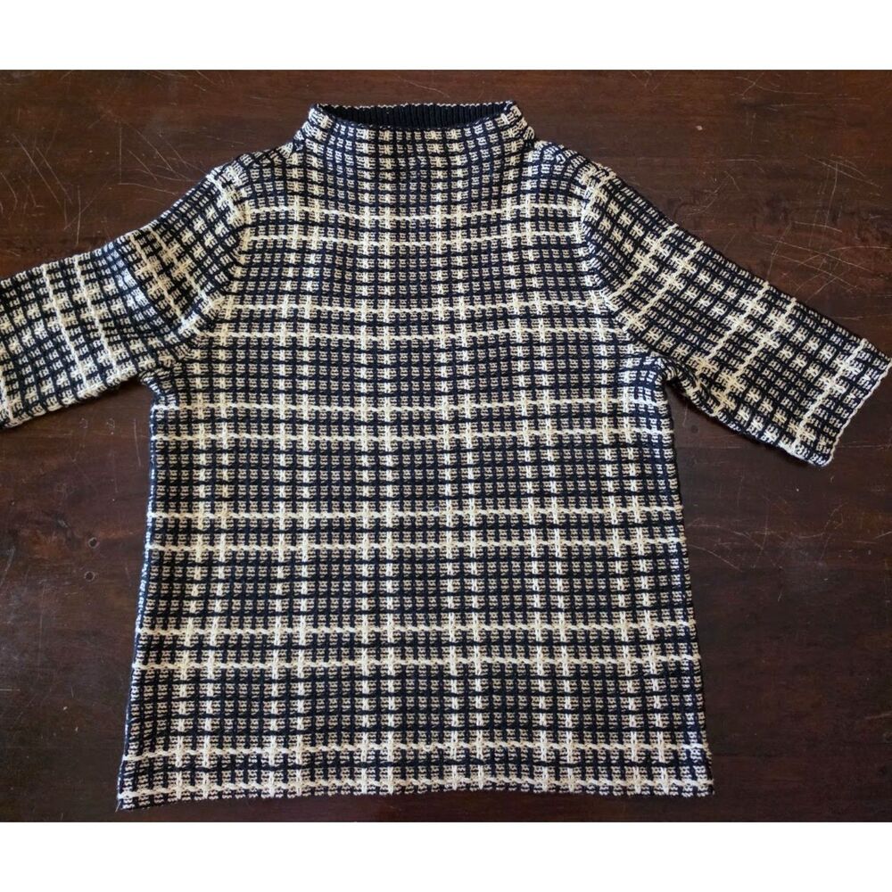 Black White Gold mock neck sweater top Ann Taylor M